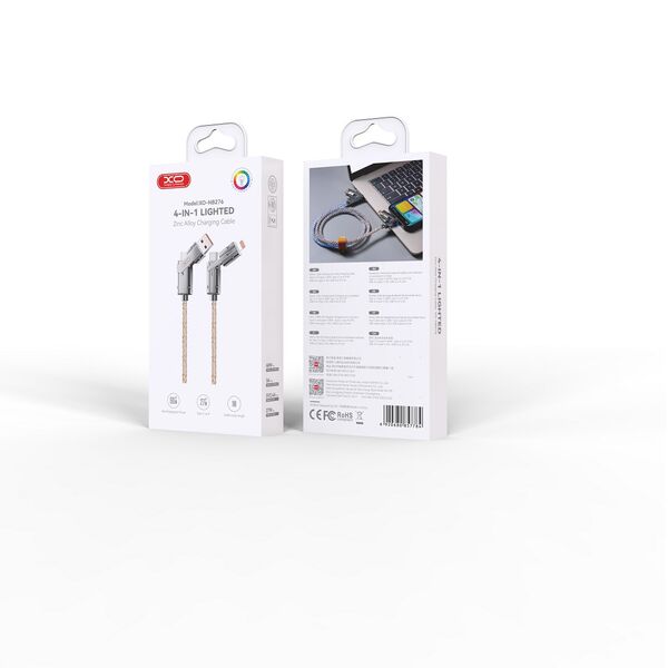 XO cabel NB276 4w1 USB-C - Lightning + USB - USB-C 60W 1,0m szary 6920680857784