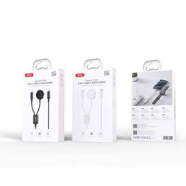 XO wireless inductive charger CX030 white for Apple Watch with cable USB-C -USB-C 6920680860258