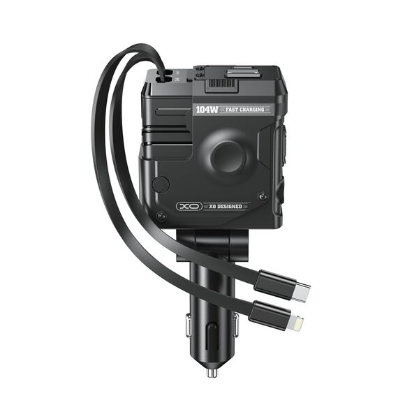 XO car charger CC66 104W 1x USB 1x USB-C black with cable USB-C and cable Lightning 6920680861644