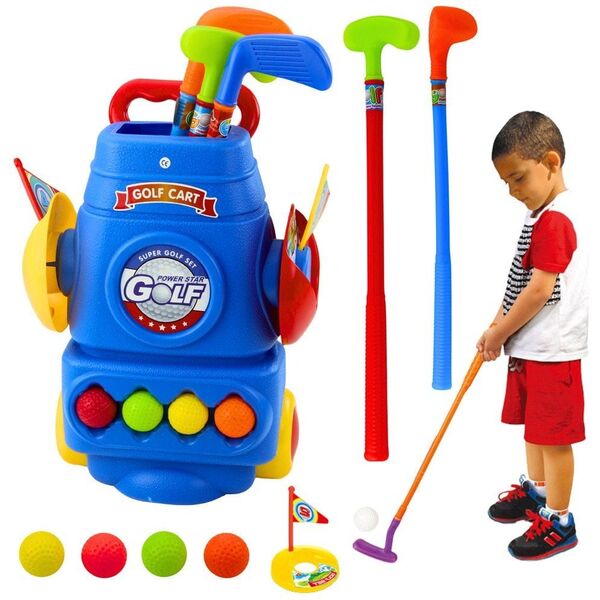 Zestaw Do Gry W Golfa Wózek 3 Kije 2 Chorągiewki 4 Piłeczki LEAN Toys