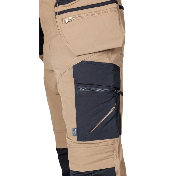 Spodnie robocze Mix&Match, 4 way stretch, z kaburami, wzmocnienia z Cordury, beżowo-czarne, rozmiar