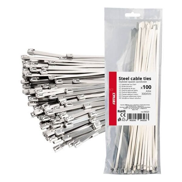 Opaski zaciskowe metalowe ze stali nierdzewnej 4.6x300mm 100 szt. amio-04323