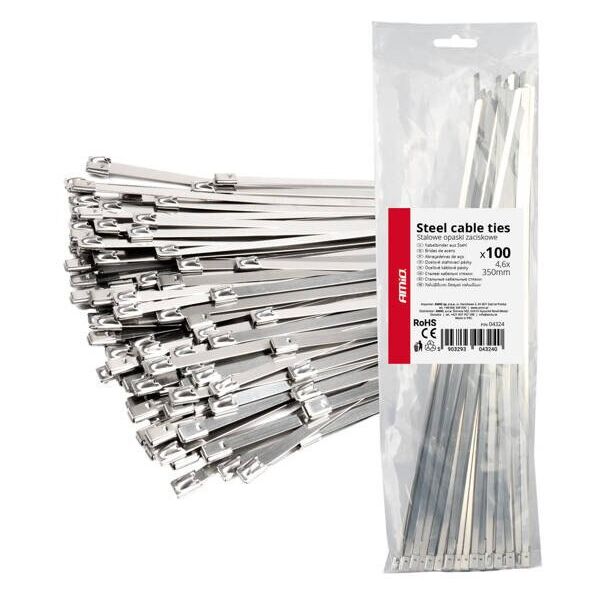 Opaski zaciskowe metalowe ze stali nierdzewnej 4.6x350mm 100 szt. amio-04324