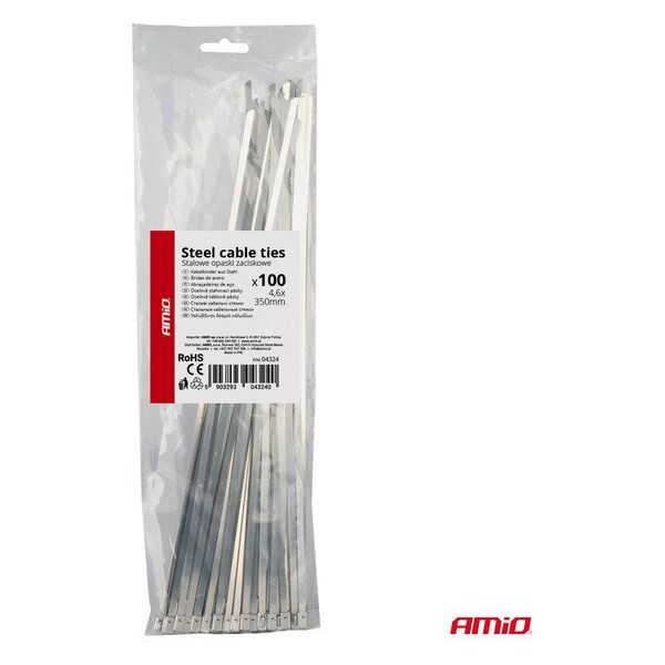 Opaski zaciskowe metalowe ze stali nierdzewnej 4.6x350mm 100 szt. amio-04324