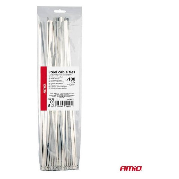 Opaski zaciskowe metalowe ze stali nierdzewnej 4.6x400mm 100 szt. amio-04325