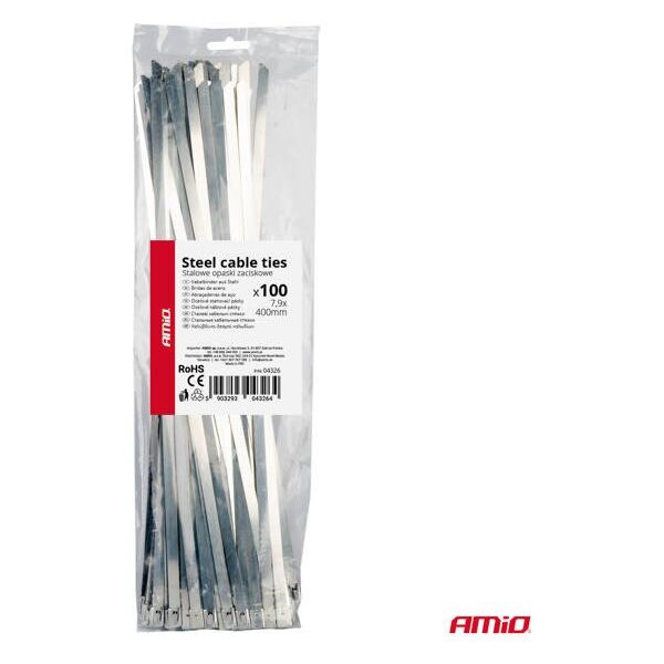 Opaski zaciskowe metalowe ze stali nierdzewnej 7.9x400mm 100 szt. amio-04326