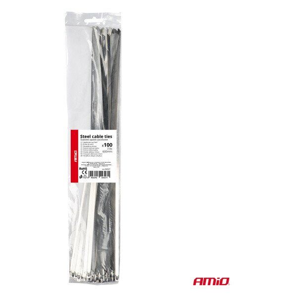 Opaski zaciskowe metalowe ze stali nierdzewnej 7.9x600mm 100 szt. amio-04327