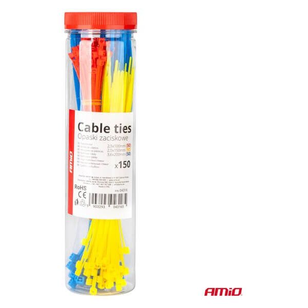 Opaski zaciskowe plastikowe wielokolorowe zestaw 150 szt. amio-04316