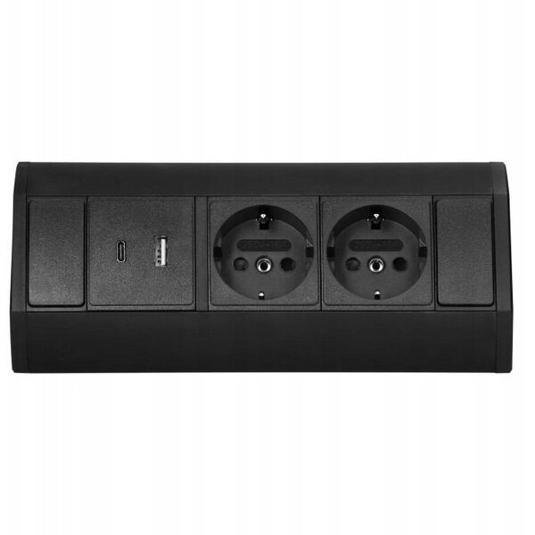 Gniazdo meblowe 2x2P+Z (Schuko), 2xUSB (typ A+C| 2,4A), czarne