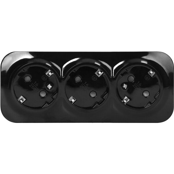 Gniazdo potrójne ToDo 2P+Z Schuko IP20, 16A, 230V AC, czarny, 10 sztuk