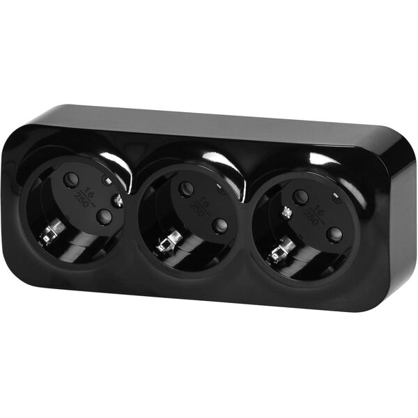 Gniazdo potrójne ToDo 2P+Z Schuko IP20, 16A, 230V AC, czarny, 10 sztuk