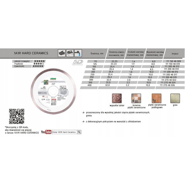 ΔΙΑΜΑΝΤΟΔΙΣΚΟΣ DISTAR ΓΙΑ ΣΚΛΗΡΑ ΚΕΡΑΜΙΚΑ 350 x 2.2 x 10 x 32