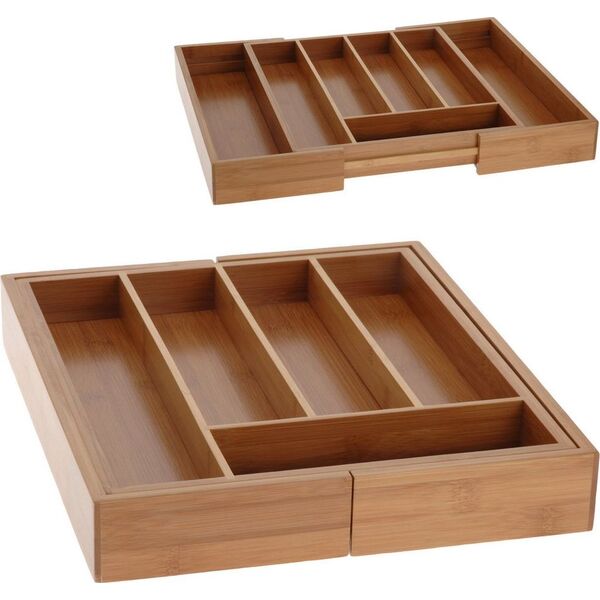 Excellent Houseware Organizer na sztućce rozsuwany bambusowy