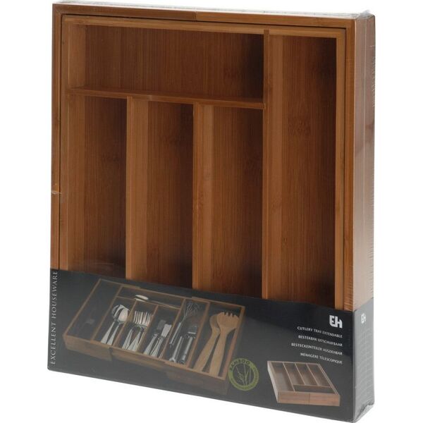 Excellent Houseware Organizer na sztućce rozsuwany bambusowy