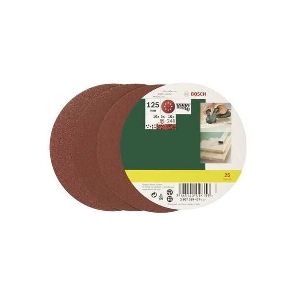 Bosch Papier ścierny ekscentryczny z rzepem, perforowane 125mm P120 25szt. - 2607019494
