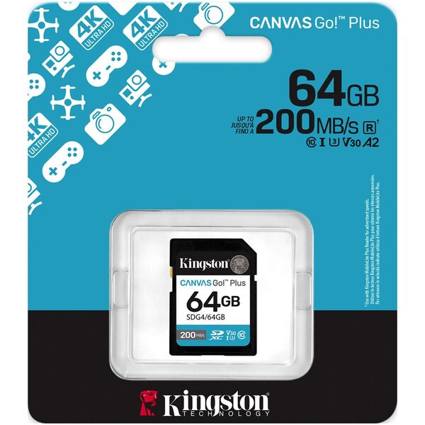 Kingston | Canvas Go! Plus | 64 GB | SD | Flash atminties klasė Class 10, UHS-I, U3, V30