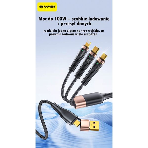 AWEI kabel CL-228 usb-c/lightning/mico   3w2 czarny/black