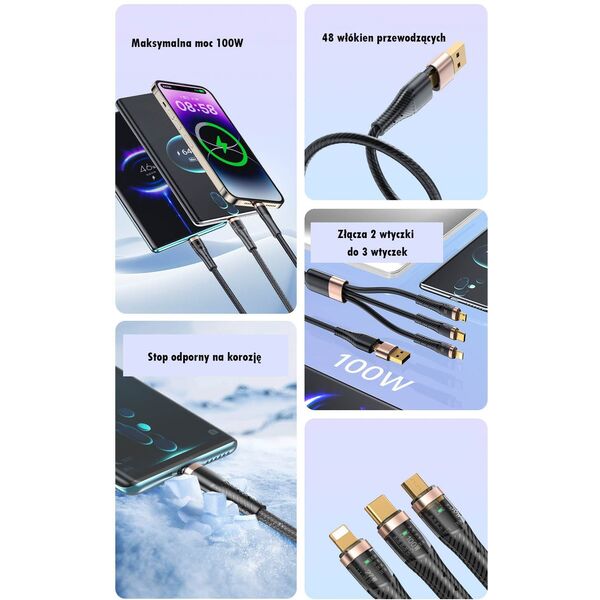 AWEI kabel CL-228 usb-c/lightning/mico   3w2 czarny/black