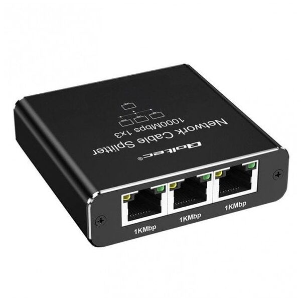 QOLTEC 52294 Rozdzielacz Splitter Ethernet mini SWITCH 1x3 RJ45 1000Mb/s USB C Aluminium