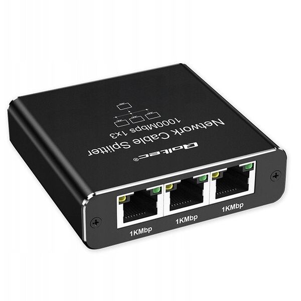 QOLTEC 52294 Rozdzielacz Splitter Ethernet mini SWITCH 1x3 RJ45 1000Mb/s USB C Aluminium