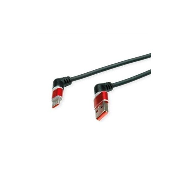 ROLINE Περιστρεφόμενο καλώδιο USB 2.0 360°, C - A, M/M, 60W, κόκκινο-μαύρο, 2 m