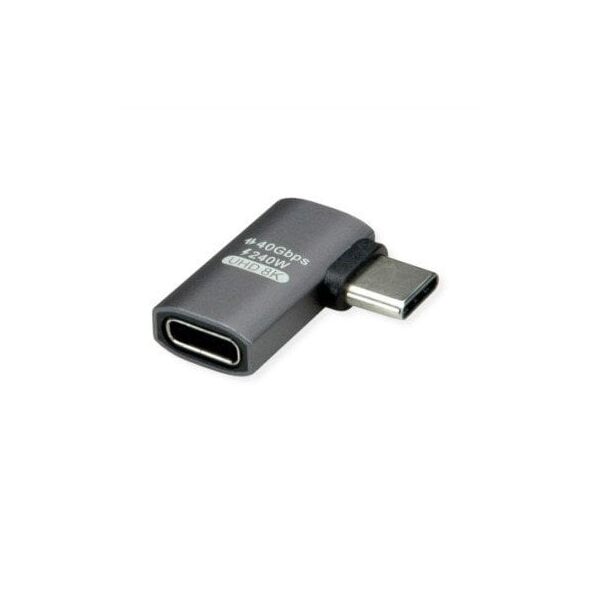 Προσαρμογέας ROLINE, USB4 Gen 3x2, αλουμινένιος, επίπεδος 90°, τύπου C, M/F, ασημί