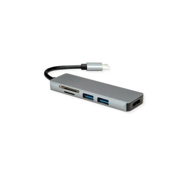 Σταθμός σύνδεσης ROLINE USB τύπου C, HDMI 4K30, 2x USB 3.2 Gen 1, αναγνώστης καρτών SD/MicroSD