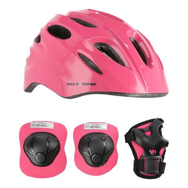 Nils Extreme Kask MTW01+H210 różowy z ochraniaczami r. XS