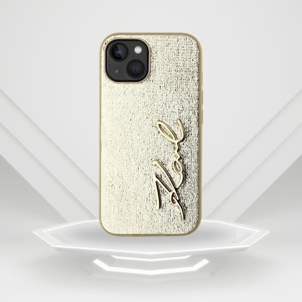 Etui Karl Lagerfeld Wrinkled Metal       Signature do iPhone 15 złoty