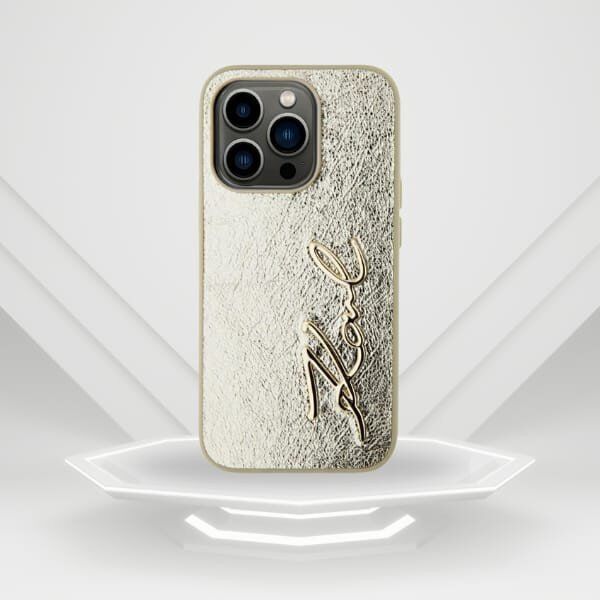 Etui Karl Lagerfeld Wrinkled Metal       Signature do iPhone 15 Pro złoty