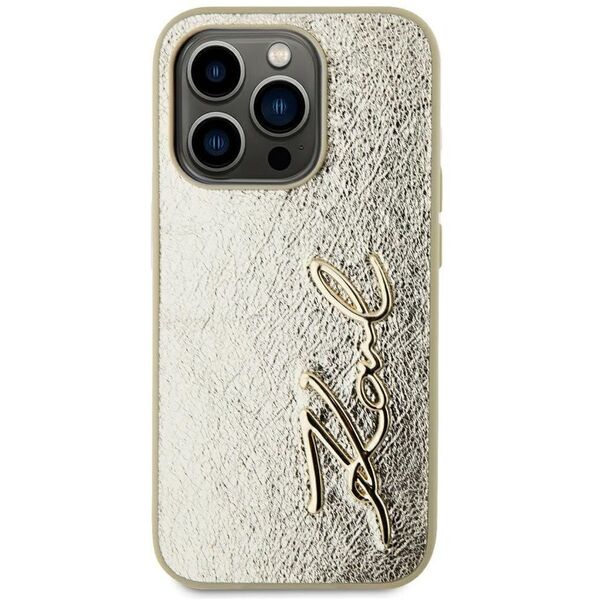 Etui Karl Lagerfeld Wrinkled Metal       Signature do iPhone 15 Pro złoty