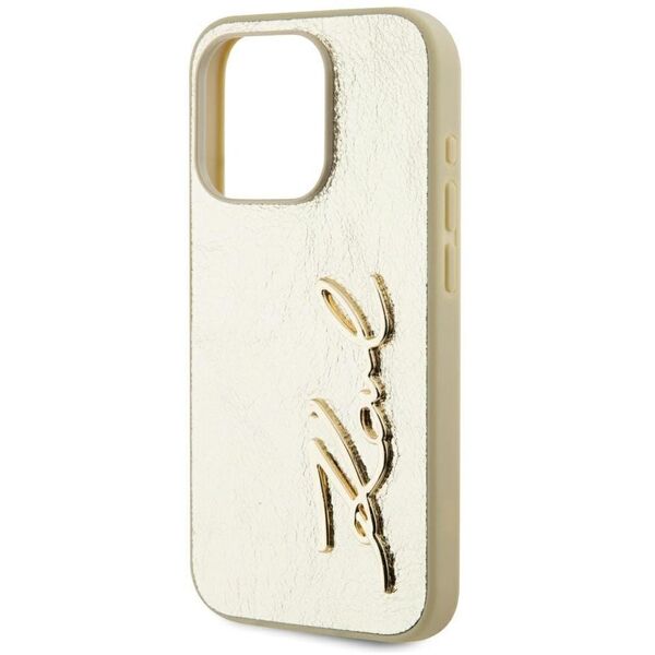 Etui Karl Lagerfeld Wrinkled Metal       Signature do iPhone 15 Pro złoty