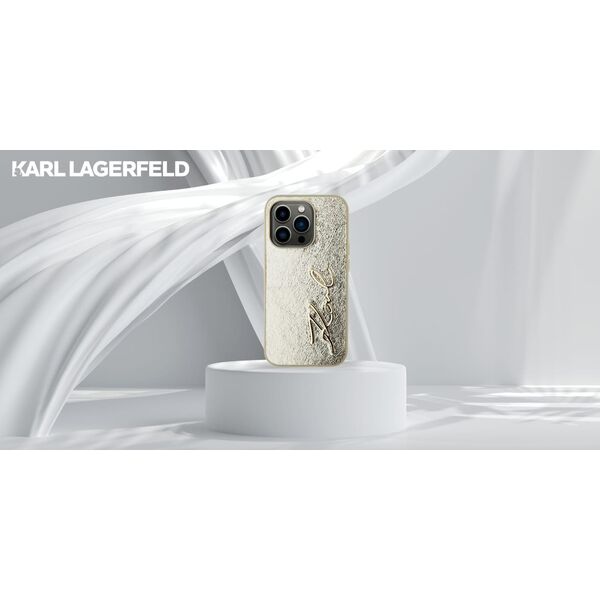 Etui Karl Lagerfeld Wrinkled Metal       Signature do iPhone 15 Pro złoty