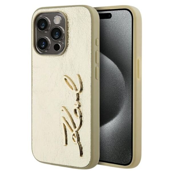 Etui Karl Lagerfeld Wrinkled Metal       Signature do iPhone 15 Pro złoty