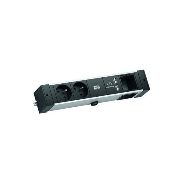 BACHMANN DESK RAIL 2xUTE 1xCM 1xUSB Charger 2.0m GST18