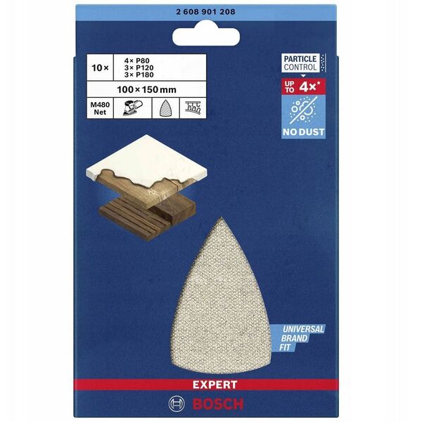 Σετ φύλλων λείανσης δομής πλέγματος Bosch Bosch Expert M480 100 x 150mm, K80 / 120 / 180 (6 τεμάχια, για πολυτριβείο)