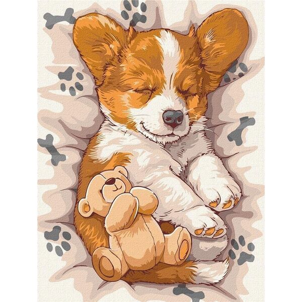 Norimpex Malowanie po numerach - ¦pi±cy corgi 30x40cm