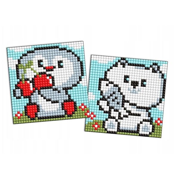 Diamentowa mozaika na magnesie IDEYKA, 9x9 cm, kids, pingwin i niedźwiadek, 2 szt.