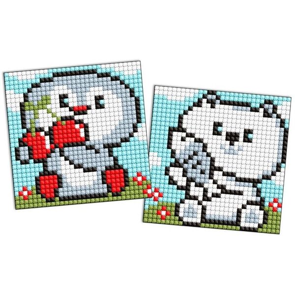 Diamentowa mozaika na magnesie IDEYKA, 9x9 cm, kids, pingwin i niedźwiadek, 2 szt.