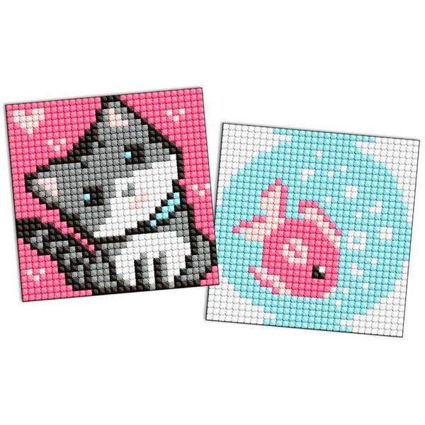 Diamentowa mozaika na magnesie IDEYKA, 9x9 cm, kids, ryba i kotek, 2 szt.
