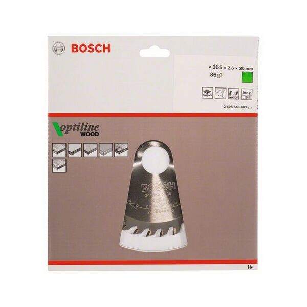 Bosch Tarcza pilarska Optiline Wood 165 x 30mm 36z (2608640603)