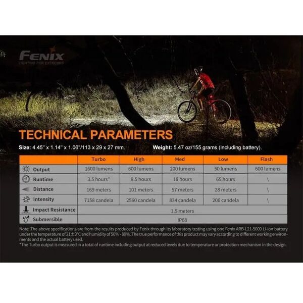 Fenix Priekinis dviračio žibintas Fenix BC26R, juodas