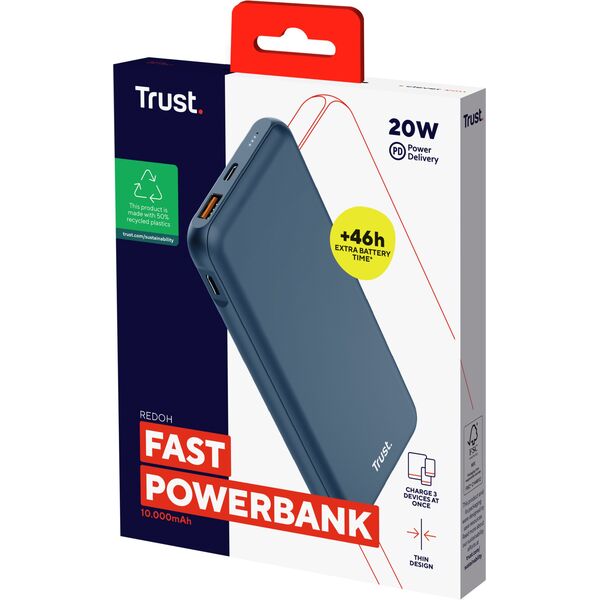Enerģijas krātuve Trust Redoh 10 000mAh Blue