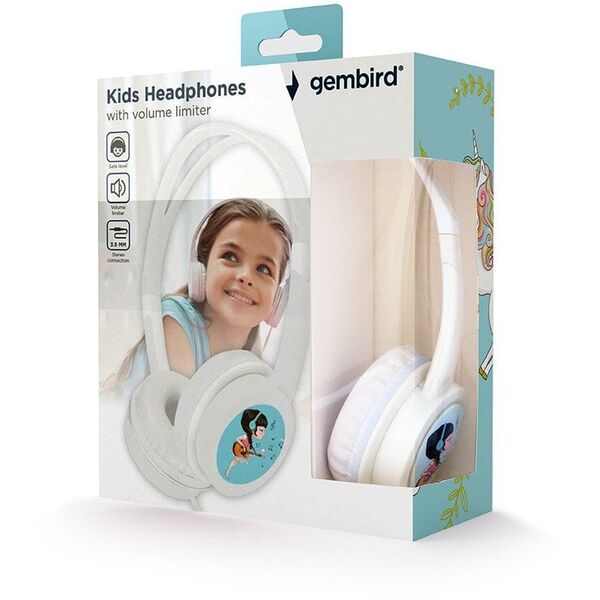 Gembird Kids Headphones with Volume Limiter White Array