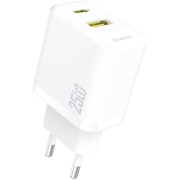 Szybka ładowarka sieciowa 25W USB-A USB-C - biała DUDAO