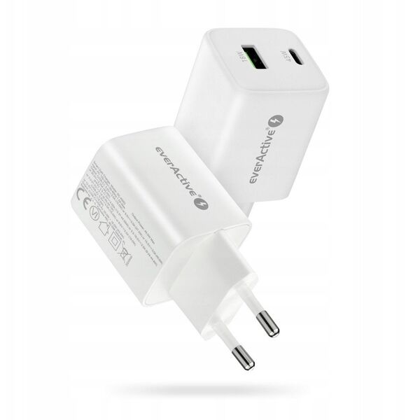 Ładowarka sieciowa GaN 1X USB, 1X USB-C 45W QC4+ PD Biała