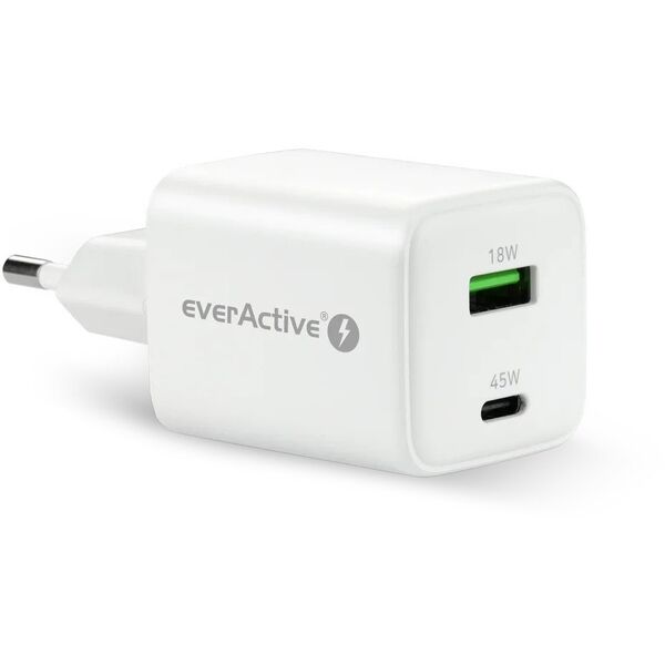 Ładowarka sieciowa GaN 1X USB, 1X USB-C 45W QC4+ PD Biała