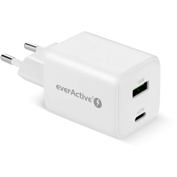 Ładowarka sieciowa GaN 1X USB, 1X USB-C 45W QC4+ PD Biała