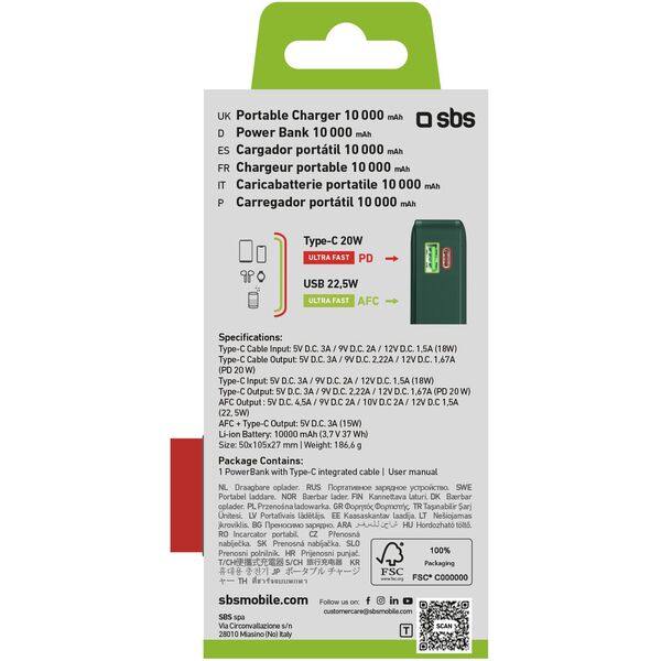 SBS LCD Power Bank  10000  mAh  zala - Portativais barosanas avots