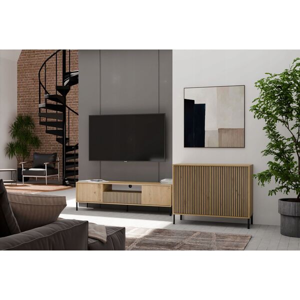 Komoda KAMARO 2D SLIM DĄB ARTISAN Lamele Front Ryflowany